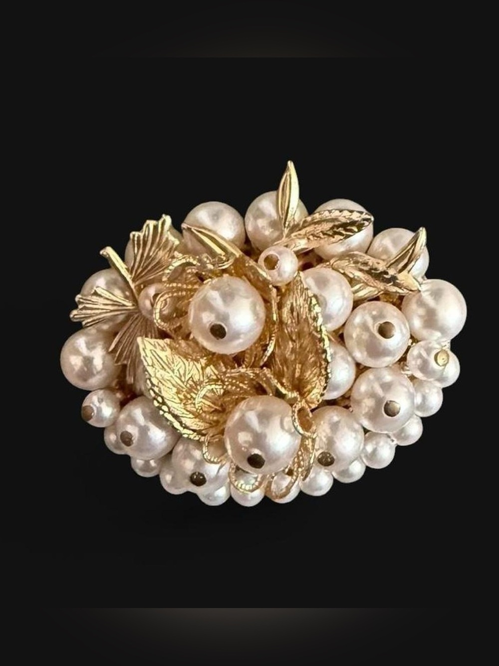 Mid Century Faux Pearl Floral Cluster Brooch